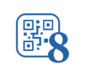 A blue QR code icon with the number 8 overlapping its lower right corner, shown on a transparent background.