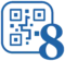 Blue QR code icon with a large blue number 8 partially overlapping the lower right corner, all set against a transparent background.