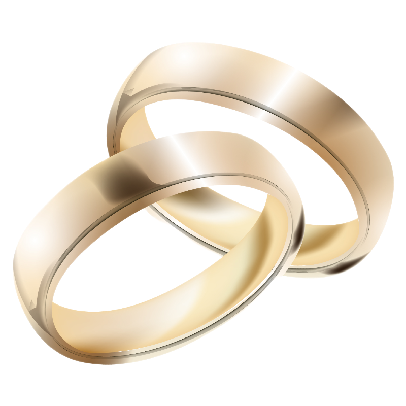 Two plain gold wedding bands overlap on a white background, both rings featuring a smooth, polished finish without any engravings or gemstones—perfect for showcasing in a دعوة الكترونية for your special day.