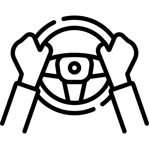 Pixel art icon of hands holding a steering wheel as seen from the driver’s perspective.